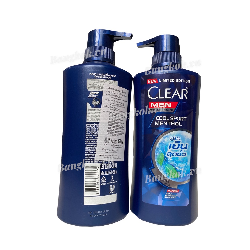 Dầu Gội Clear Men Cool Sport Bạc Hà Sạch Gàu 410ml