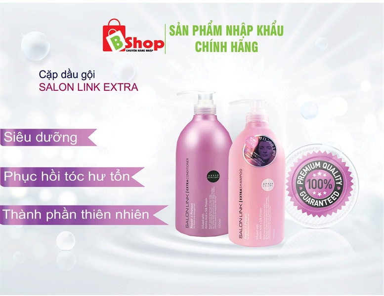 Cặp dầu gội siêu dưỡng, phục hồi tóc hư tổn salon link extra nhật bản 1000ml