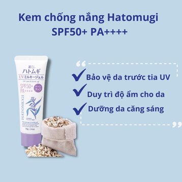 Chống Nắng Hatomugi Ý Dĩ Cấp Ẩm, Nâng Tông Da 70g UV Care & Tone Up SPF50+ PA++++